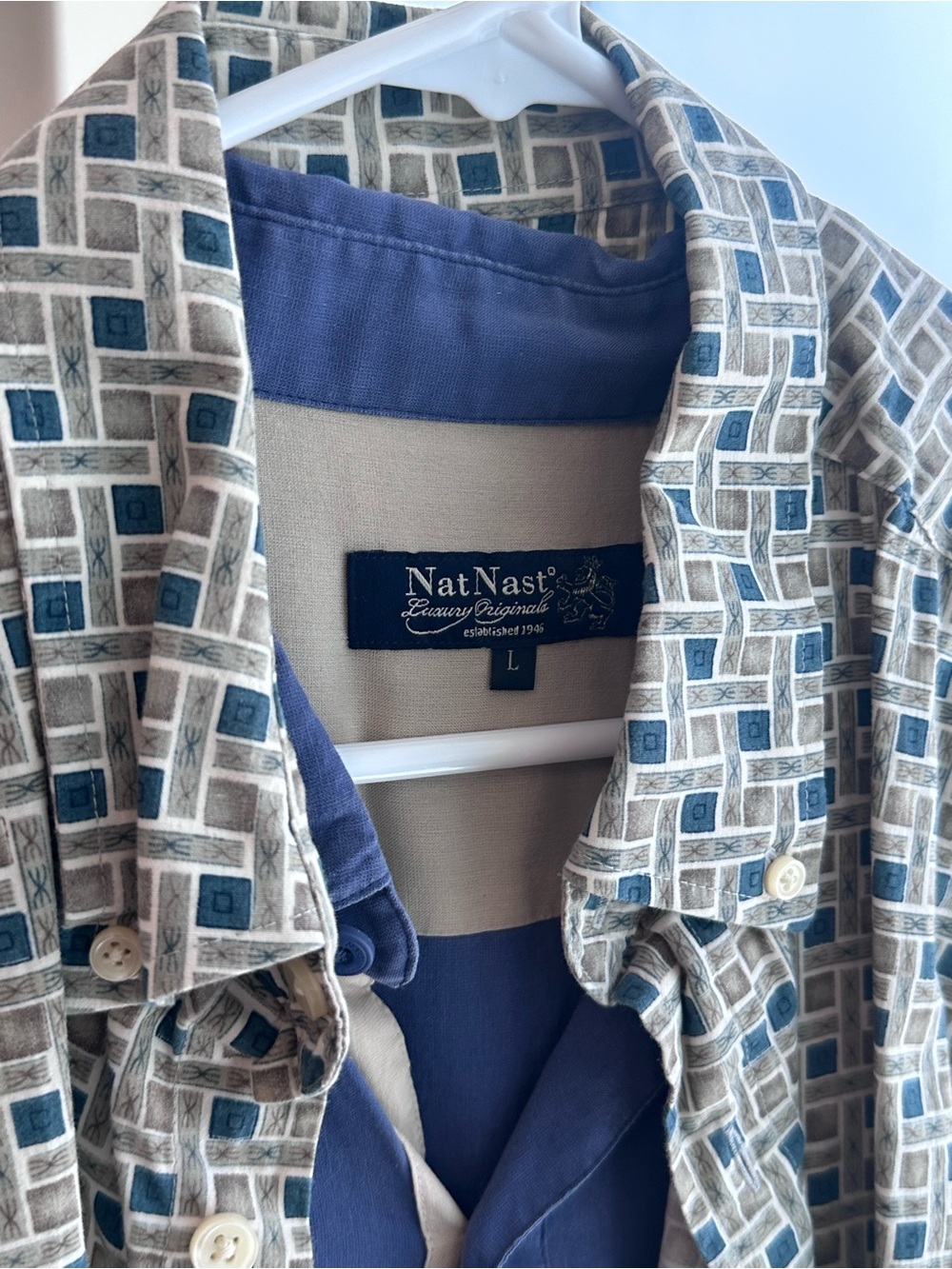 Nat Nast Blue and Beige Geometric Lightweight Shirt Jacket